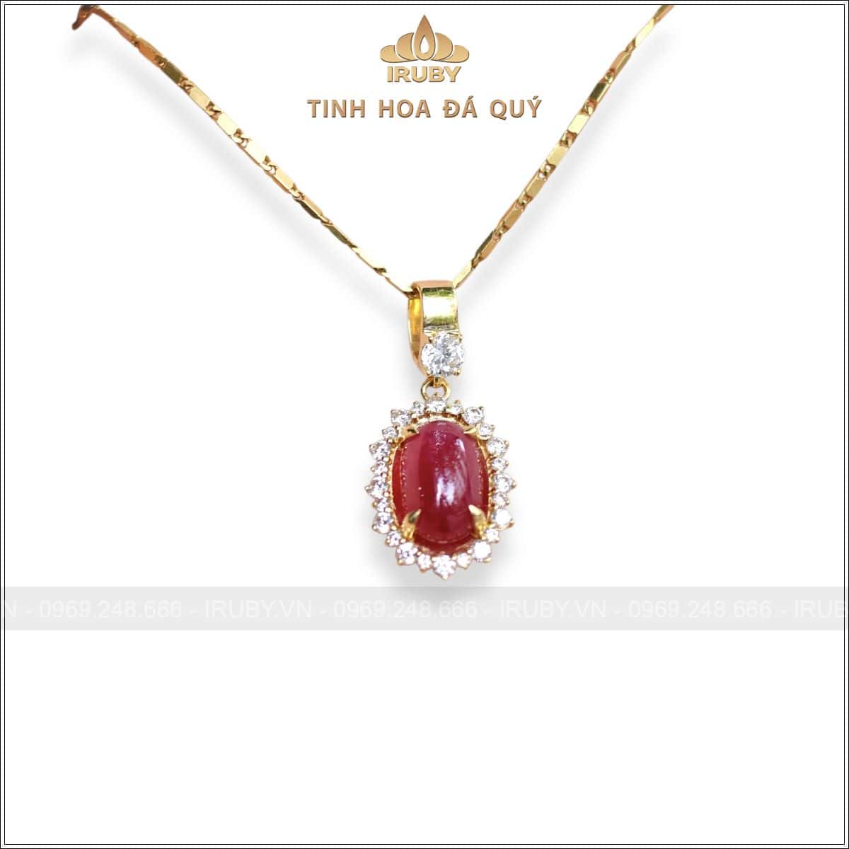 Mặt dây chuyền Ruby cabochon 3,55ct kết kim cương thiên nhiên - IRRC 2506355