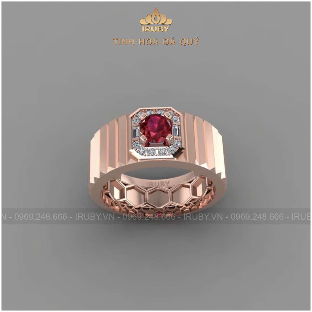 Nhẫn nam Ruby facet 0,72ct kết kim cương - IRRF 257072 Nhẫn nam Ruby facet 0,72ct kết kim cương - IRRF 257072