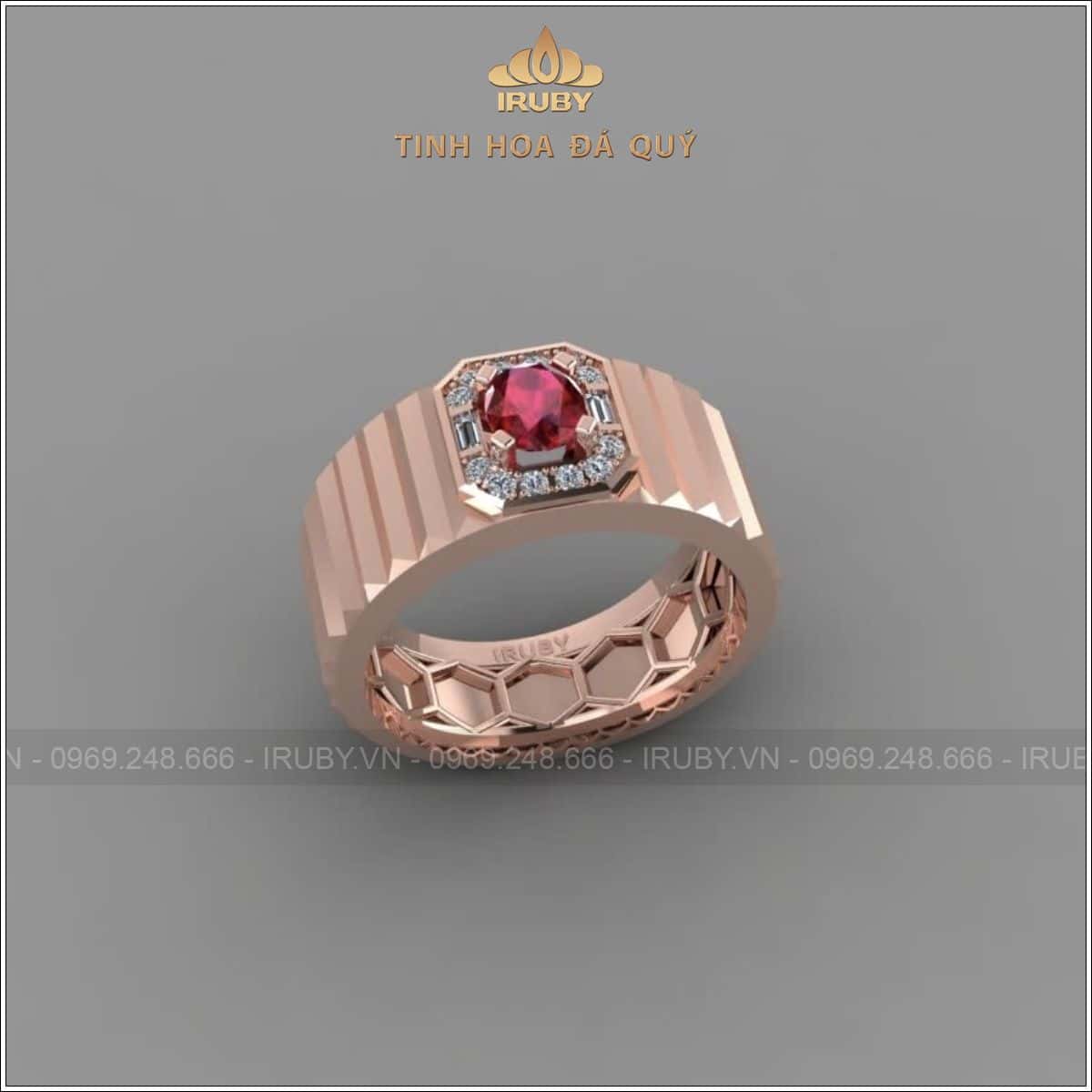 Nhẫn nam Ruby facet 0,72ct kết kim cương - IRRF 257072 Nhẫn nam Ruby facet 0,72ct kết kim cương - IRRF 257072